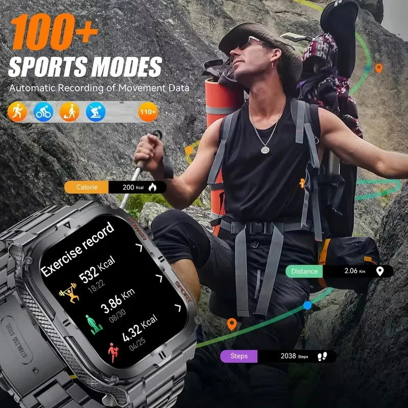 Reloj inteligente para hombre 2026, linterna LED, resistente al agua IP68, reloj deportivo para exteriores, monitoreo de salud, rastreador de actividad física para iOS y Android