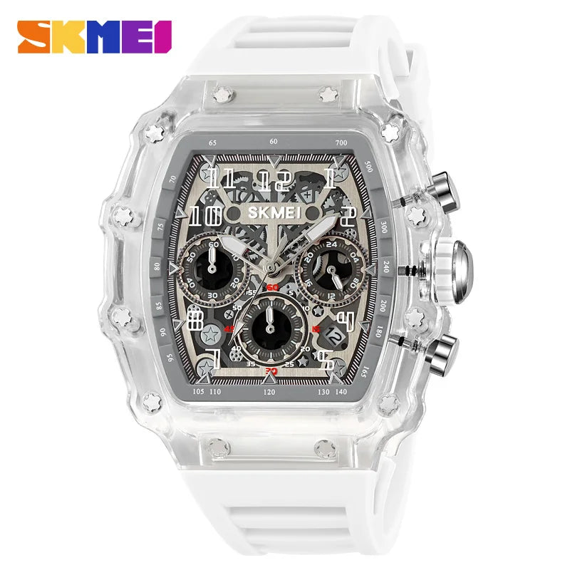 Reloj deportivo de cuarzo de moda SKMEI 2305 para hombre, cronógrafo impermeable, calendario, caja transparente, reloj de negocios para hombre
