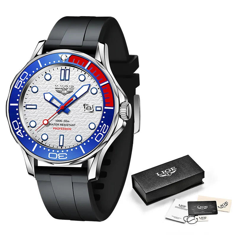 2025 LIGE Nuevos Relojes de Negocios para Hombres Reloj de Buceo de Lujo de Primera Marca para Hombres Reloj Deportivo con Fecha Resistente al Agua Reloj Masculino+Caja