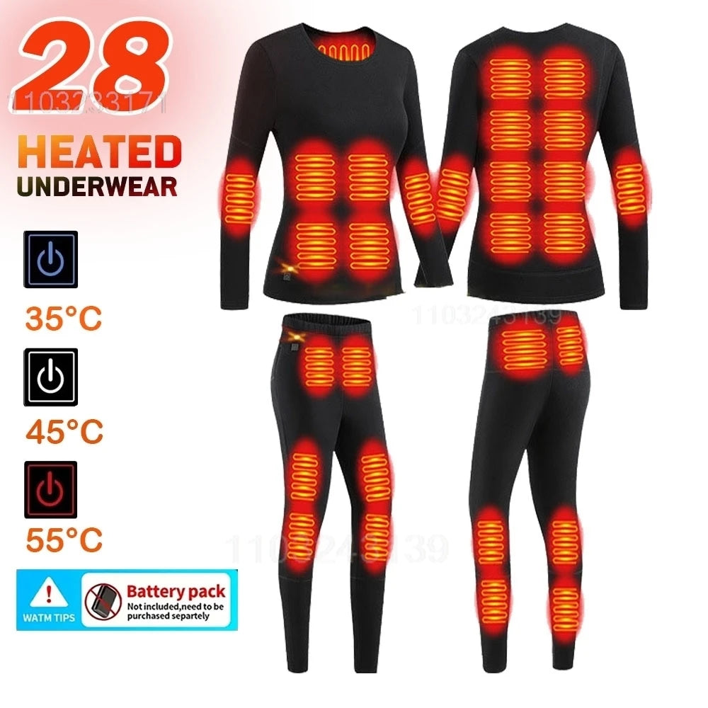 Ropa interior térmica con calefacción eléctrica USB para hombre y mujer, ropa interior autocalentable de esquí, 52 áreas
