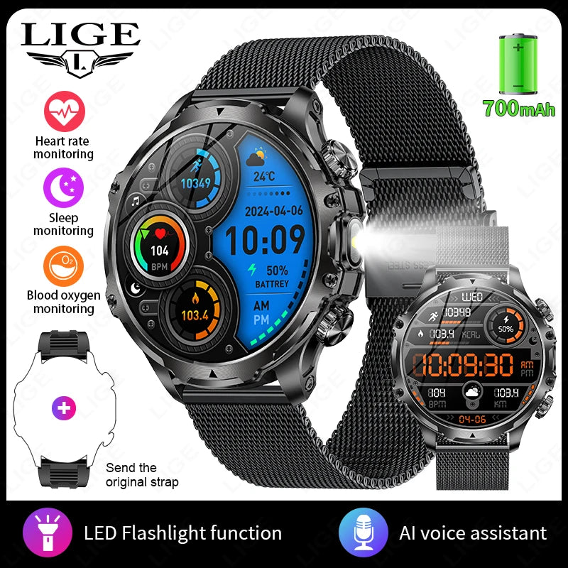 Nuevo reloj inteligente LIGE Ultra AMOLED HD de 1,9 pulgadas, 416*416, para hombre, con llamadas Bluetooth, batería de 700 mAh, deportivo, fitness, resistente al agua