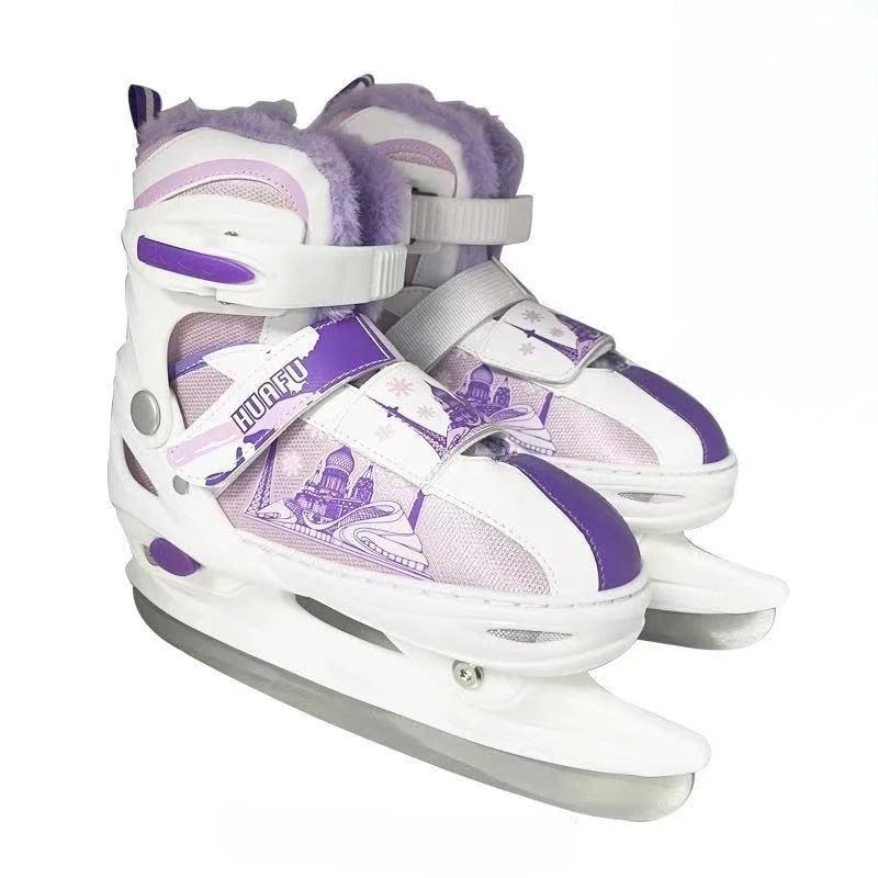 Patines de hielo ajustables HUAFU unisex para niños, adultos, hombres, mujeres, principiantes, hockey/patines de velocidad, forro cálido de felpa, cuchilla de acero inoxidable