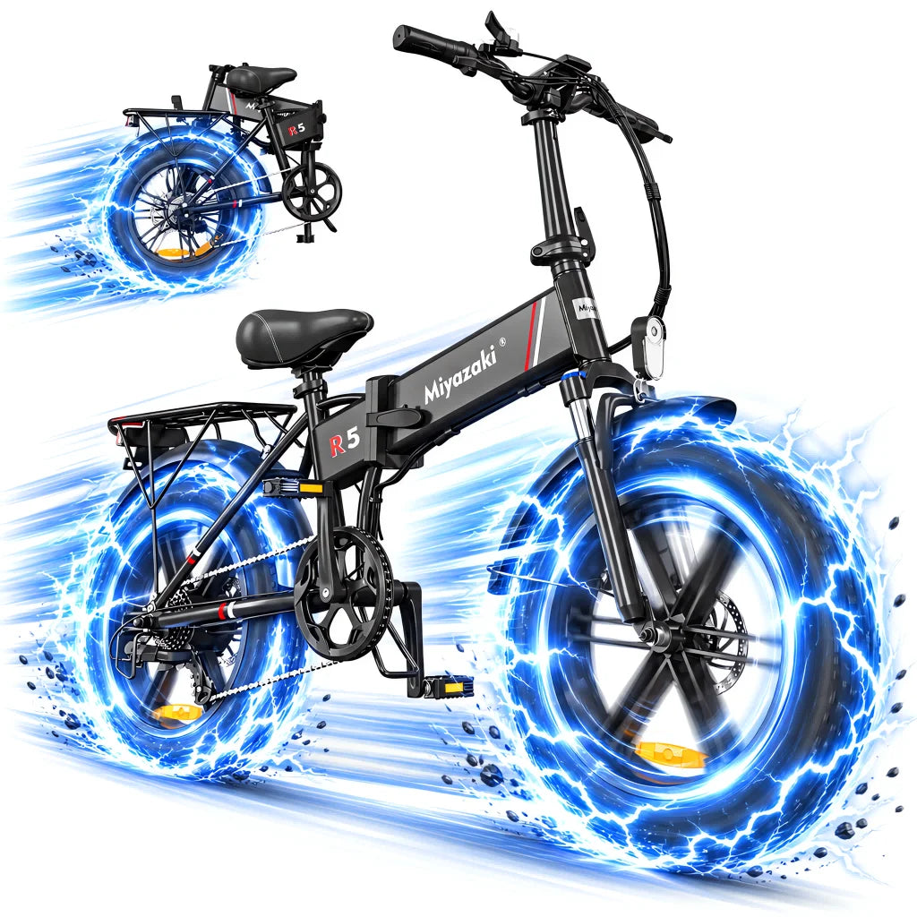 Bicicleta eléctrica plegable Miyazaki R5 para adultos, con acelerador y batería extraíble de 48 V 14 Ah 672 Wh, cuadro de aluminio, motor sin escobillas, bicicleta eléctrica plegable, neumáticos gruesos CST de 20'' x 4.0 pulgadas