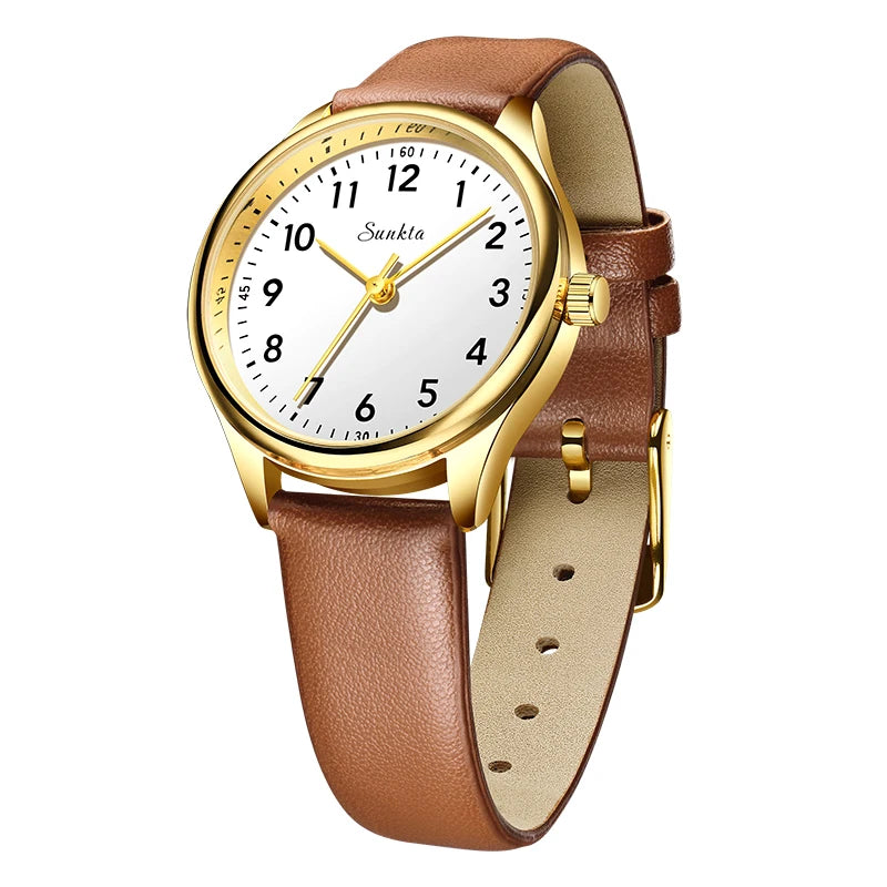 Reloj de cuarzo LIGE para mujer, diseño simple en blanco y negro, correa de piel casual, resistente al agua, pulsera elegante para regalo
