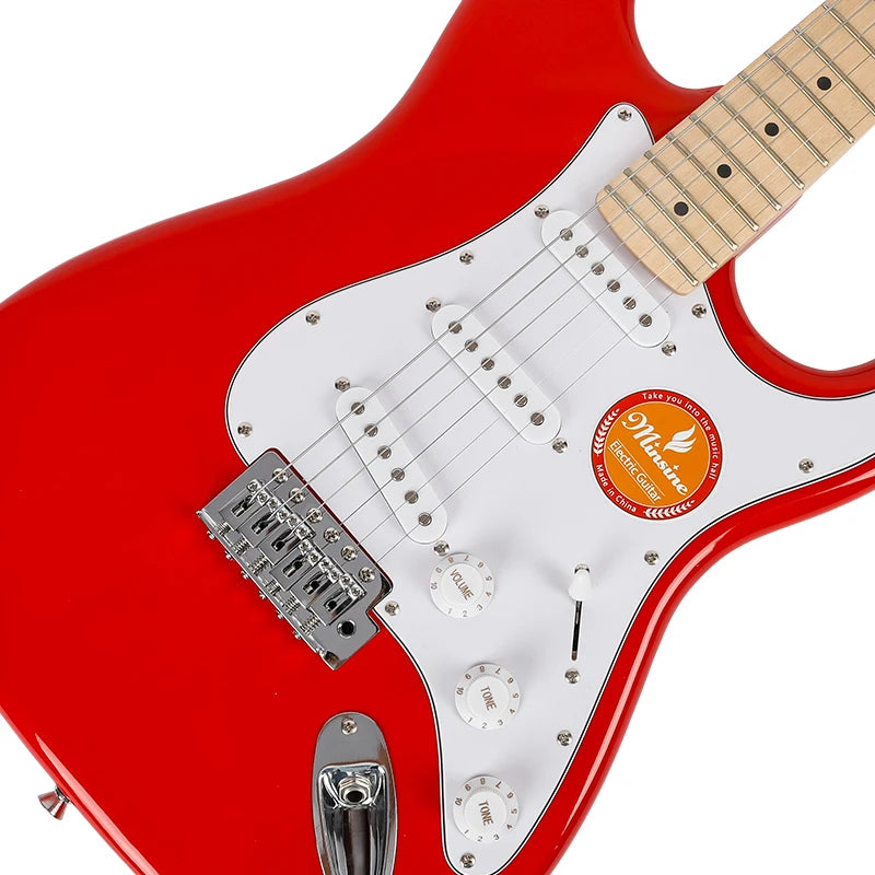 Guitarra Eléctrica MS-100 Estilo ST de 6 Cuerdas y 22 Trastes, Cuerpo de Madera de Álamo, Diapasón de Arce Canadiense, Instrumento Musical Profesional