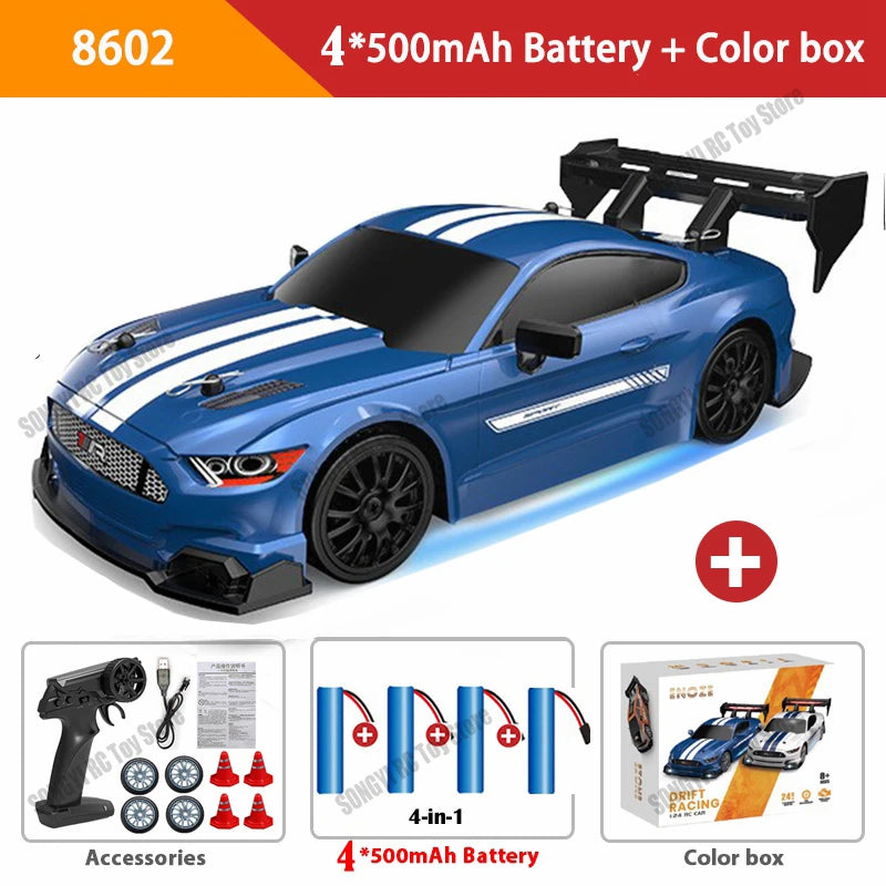 Coche de drift a control remoto 4WD, vehículo de carreras de alta velocidad con luces LED, radio de 2.4GHz, juguete de camioneta todoterreno 4x4 para niños