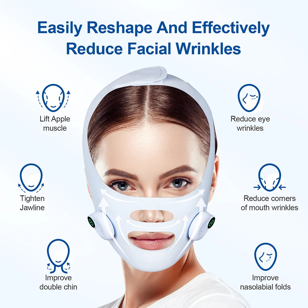 Banda Elástica Eléctrica para Adelgazar el Rostro, Correa para la Barbilla en Forma de V, Masajeador Facial, Eliminación de Edema, Mascarilla, Cinturón de Elevación Facial en Forma de V
