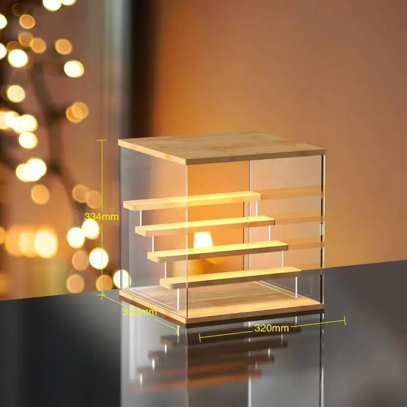Vitrina de acrílico transparente para figuras con luces LED, caja de almacenamiento a prueba de polvo con escalones, expositor para juguetes y modelos de coches