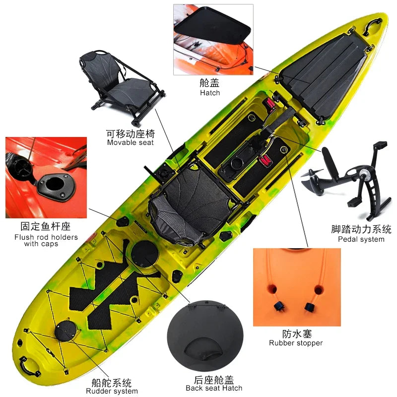 Pedales de plástico para Kayak de pesca, venta al por mayor de fábrica, 13 pies, barco de propulsión, canoa, 1 persona