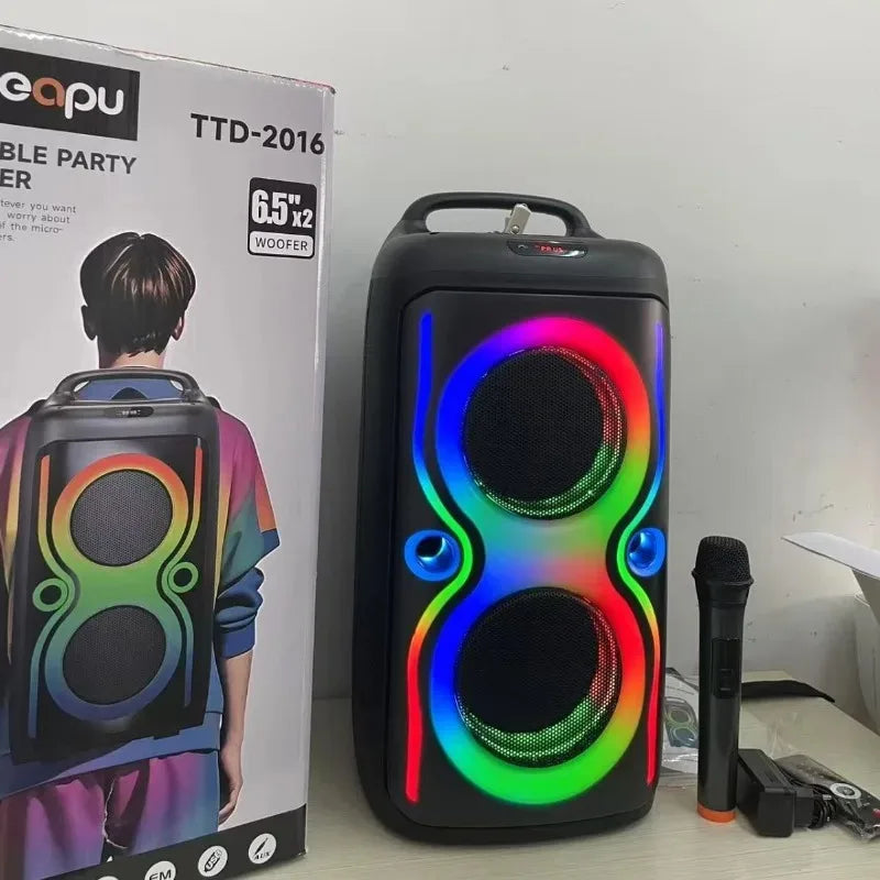 Altavoz Bluetooth con caja de fiesta doble de 40W y 6,5 pulgadas, diseño de correa para el hombro con 1 micrófono, subwoofer HIFI portátil para Karaoke al aire libre