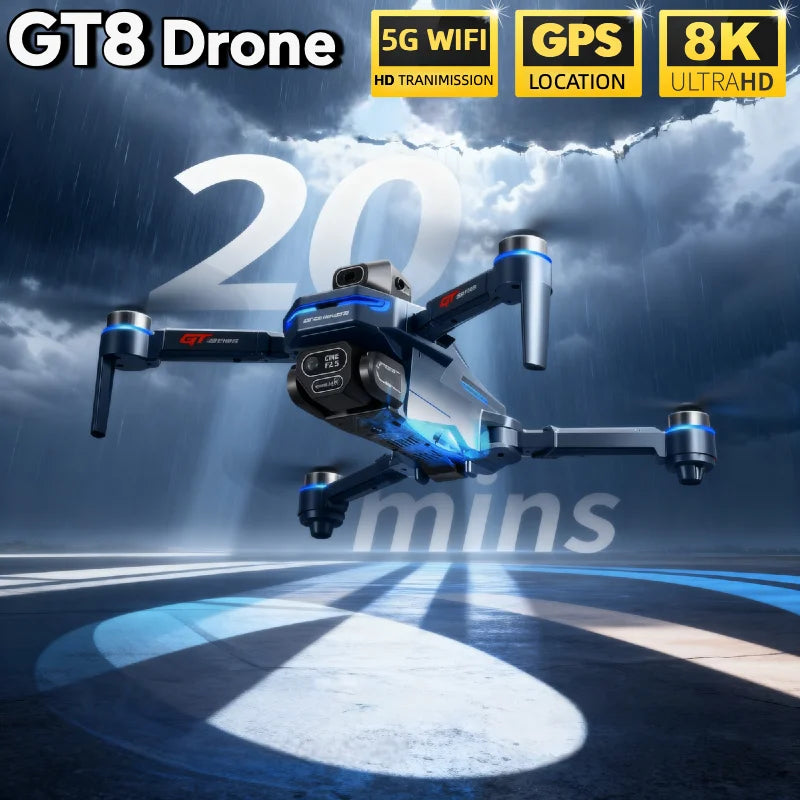 Para el dron genuino GT8 4K profesional de doble cámara FPV GPS con motor sin escobillas, flujo óptico, vuelo estacionario, cuadricóptero plegable 4k 8K RC Dron