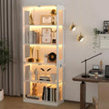 Vitrina blanca con puerta de vidrio templado y luz LED interior, varios estantes