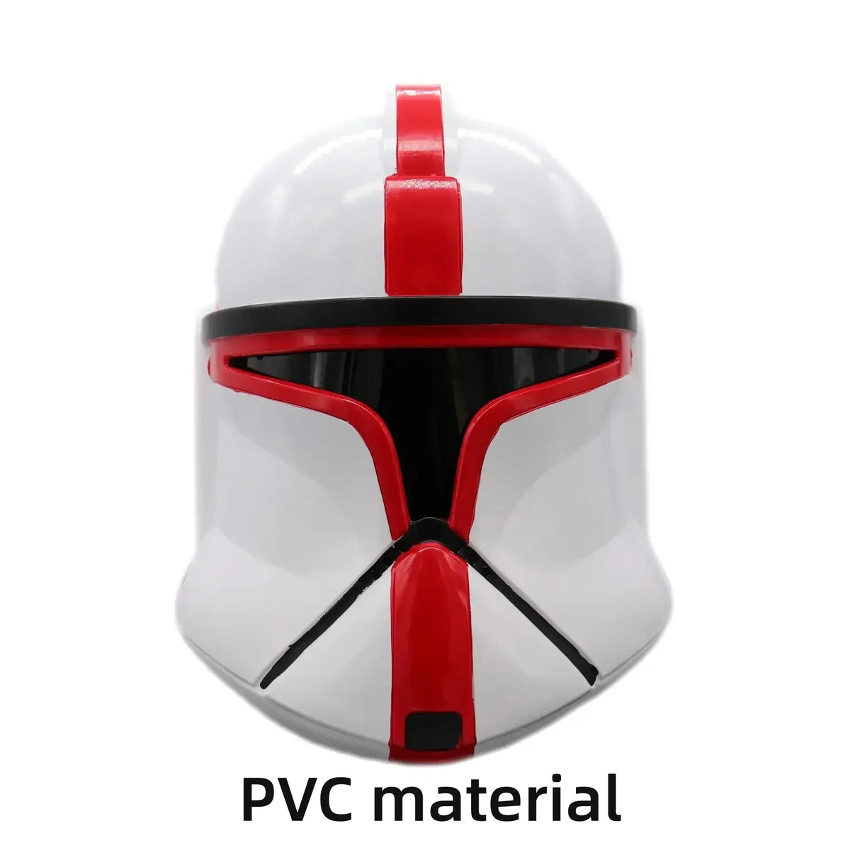 Casco Mandalorian de PVC blanco con paneles rojos y visor negro de forma triangular