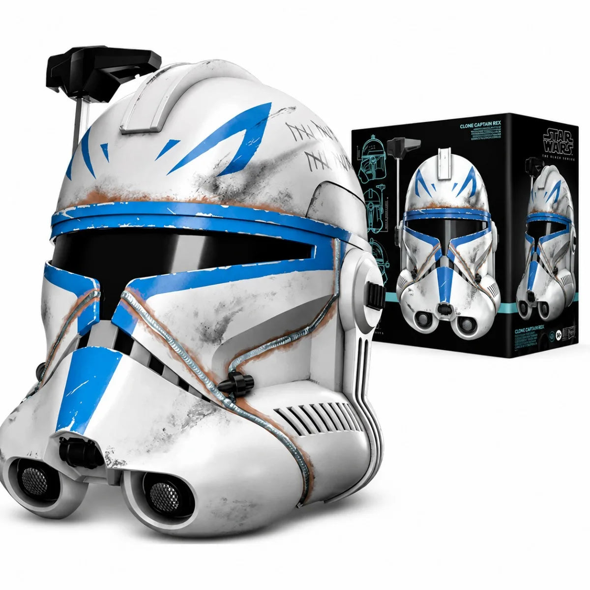 Casco electrónico Clone Rex blanco con frente azul y visera negra