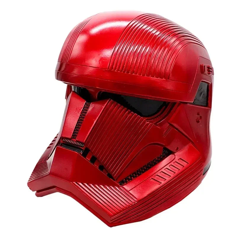 Casco Mandaloriano rojo con textura ranurada y visera negra
