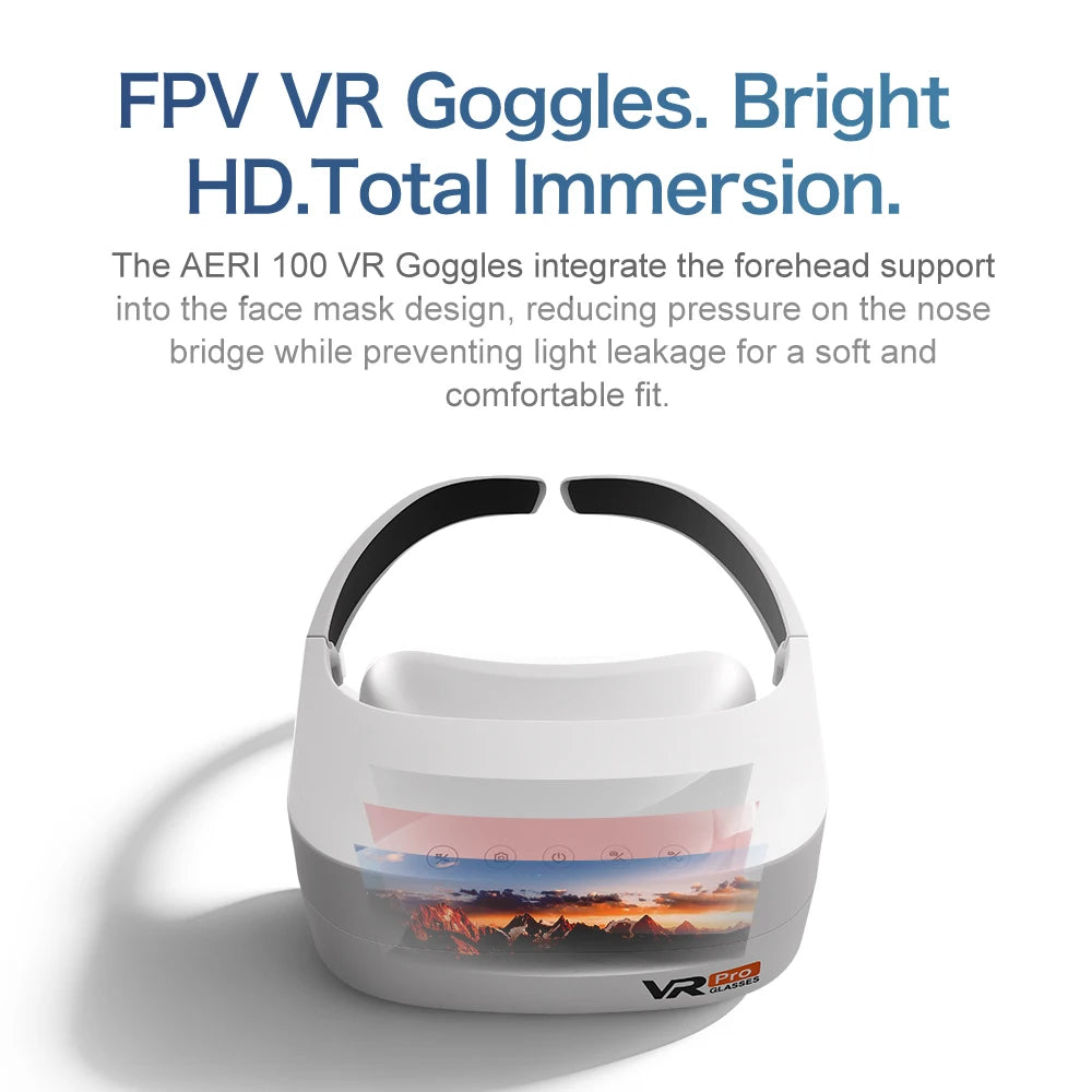 Gafas VR blancas para dron, con soporte frontal y diadema negra