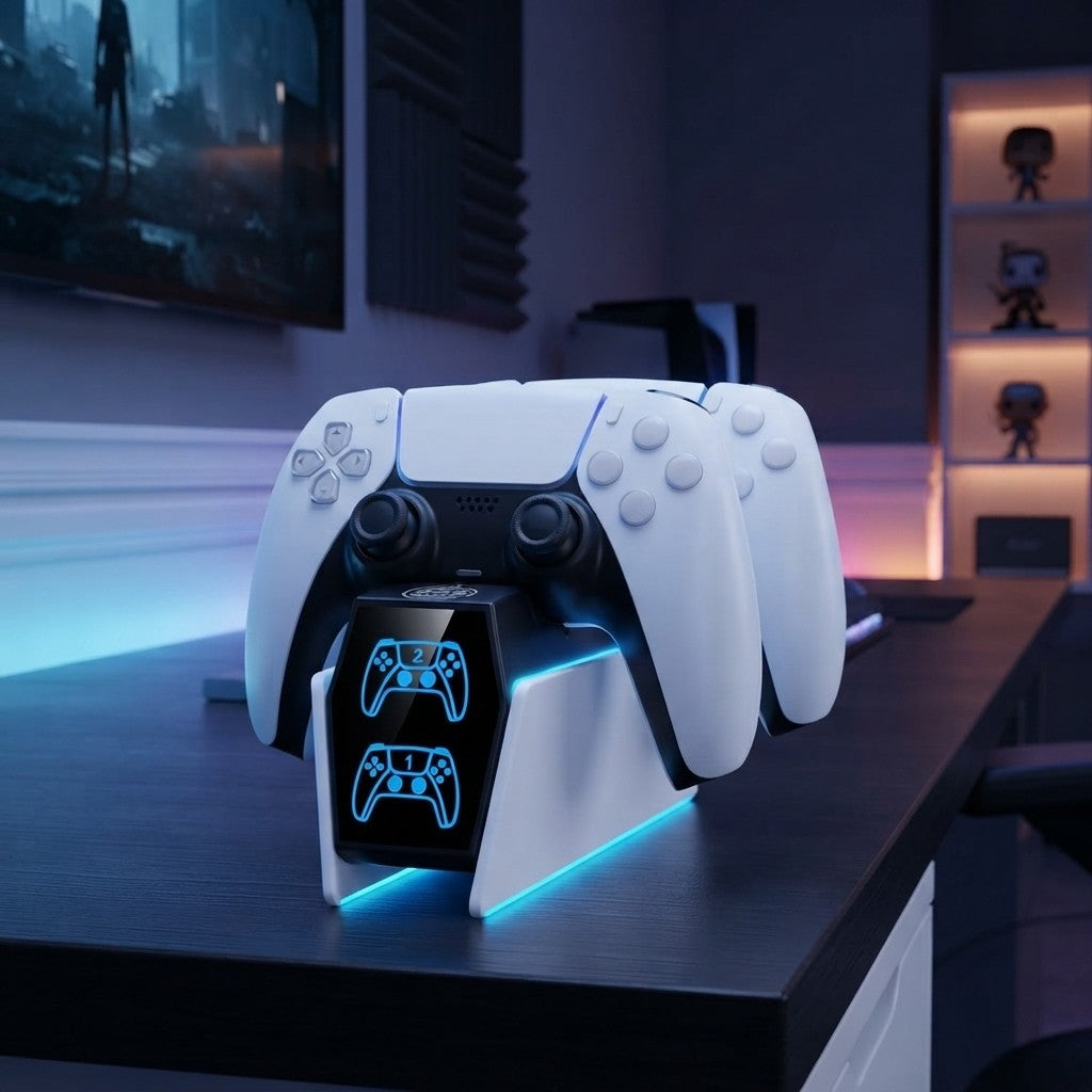 OIVO Cargador Mando PS5, 2H Rápido Base de Carga para PlayStation 5 DualSense, Estación de Carga Mando PS5 con 2 Tipos de Cable, Cargador PS5 para Mando PS5