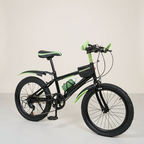 Bicicleta de montaña de 20 pulgadas, 7 velocidades, bicicleta infantil con sillín ajustable, guardabarros, portabidón y bidón para niños y niñas de 8 a 13 años