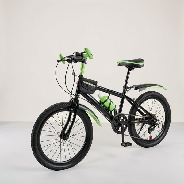 Bicicleta de montaña verde de 20 pulgadas para adolescentes, cuadro de acero al carbono, cambios de 21 velocidades, frenos de disco duales y horquilla con suspensión delantera, bicicleta todoterreno ligera para senderos, desplazamientos y tierra (verde)
