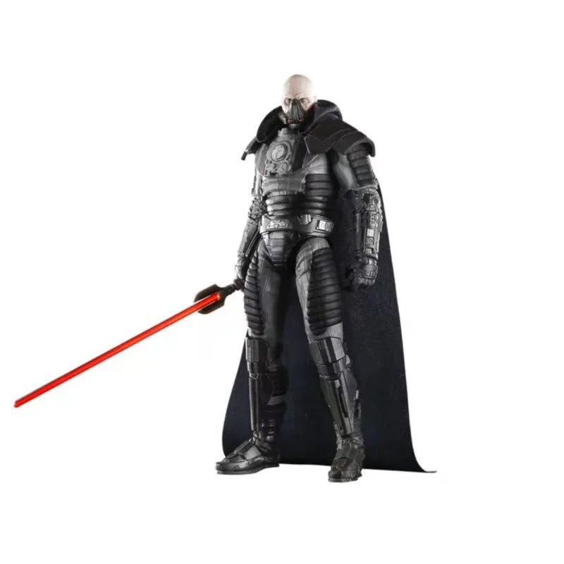 Figura de acción Darth Malgus con armadura gris y capa negra, con sable rojo