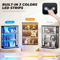 Vitrina redonda de 3 niveles con luces y sensor de movimiento para sala de estar, acrílico, blanca, iluminación inteligente de bajo consumo